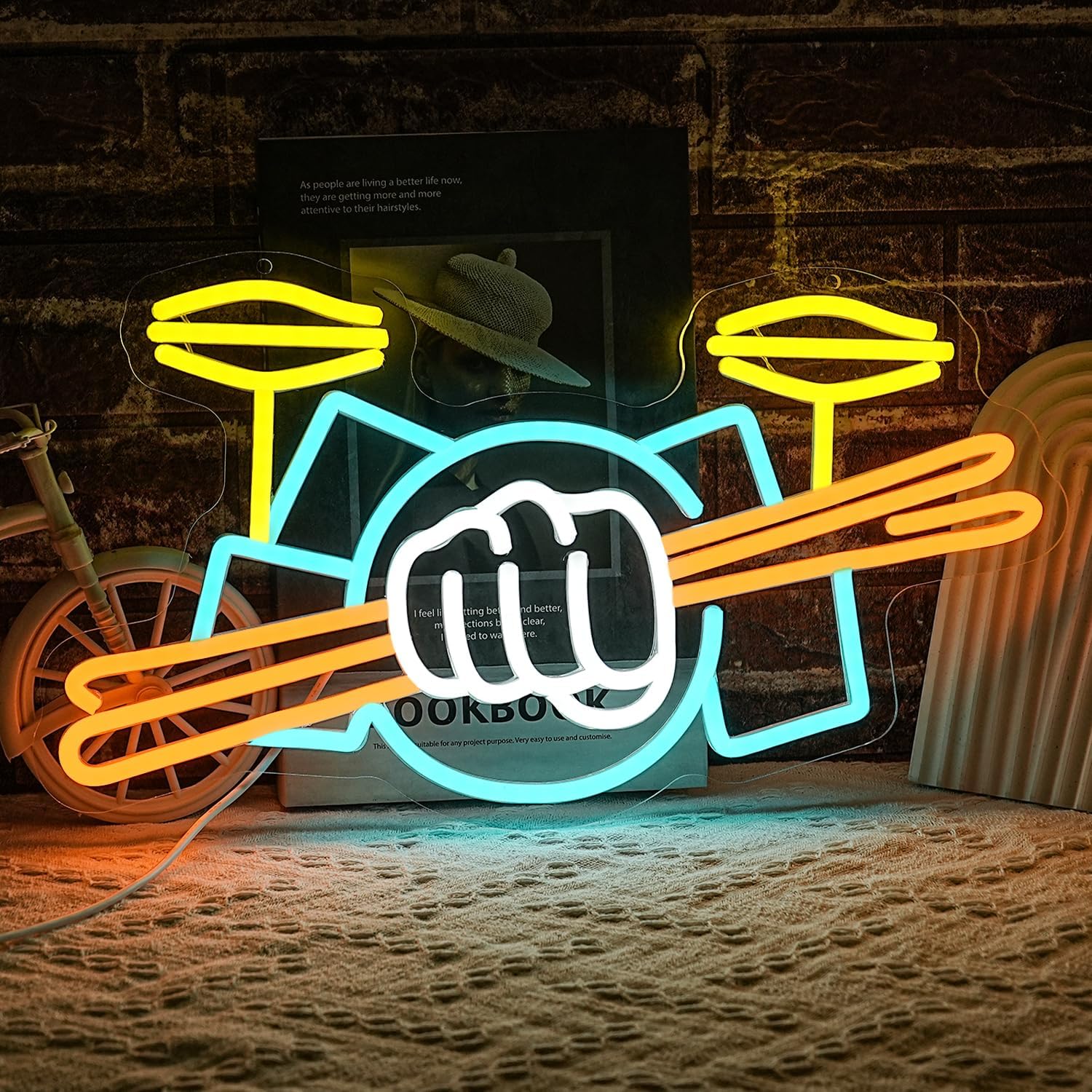 Musical Instruments - ドラムセットネオンサインUSB電源式楽器LEDネオンライト、音楽スタジオの壁飾り、ミュージカルショーの壁装飾用