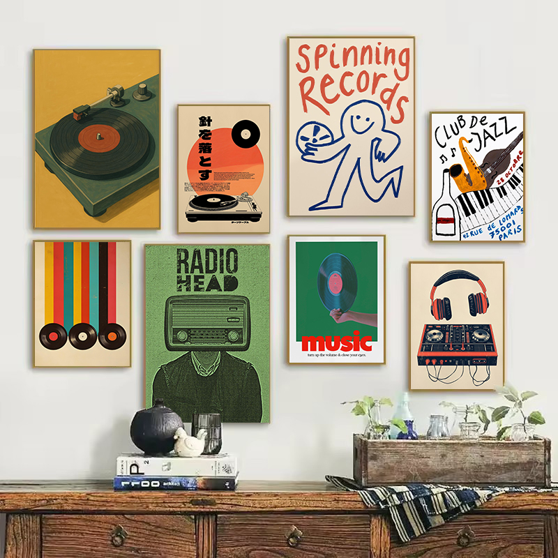Musical Instrument Japanese - レトロな和風ビニールレコードプレーヤージャズ音楽引用北欧ポスターキャンバス絵画壁アート写真家の装飾