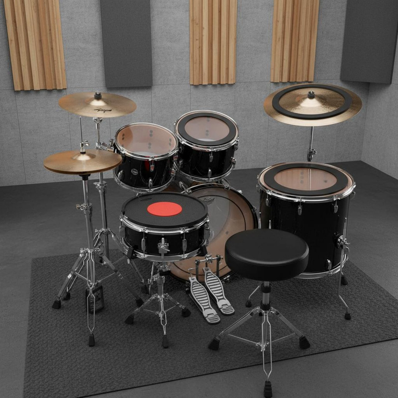 Musical Instrument Set - ゴム製ドラム＆シンバルミュート、ノイズリダクションドラムミュートパッドセット、楽器アクセサリー、取り外し可能なセンター、家庭練習用