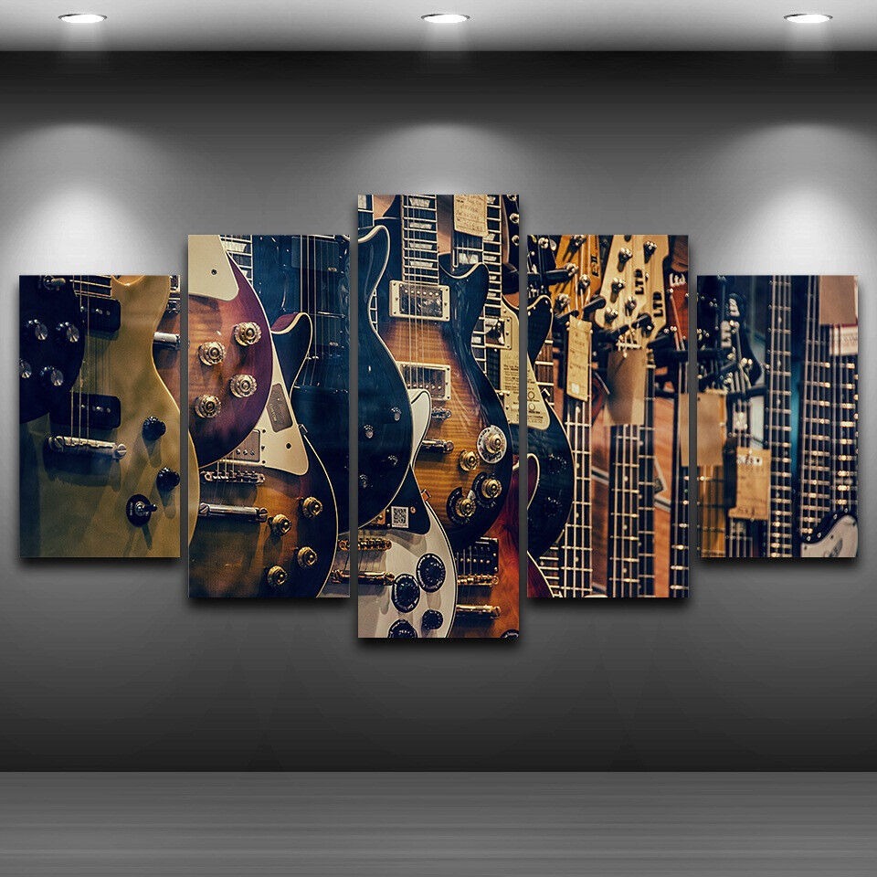 Musical Instrument Of Africa - フレームなしキャンバス 5 ピースヴィンテージギター楽器壁アートポスター写真絵画家の装飾ルームインテリア