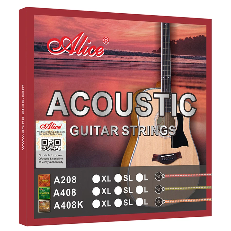 Musical Instrument With Strings - アリス-アコースティックギターa408弦,完全なセット,軽量,超軽量,ギターアクセサリー,コーティングされた銅合金,6弦