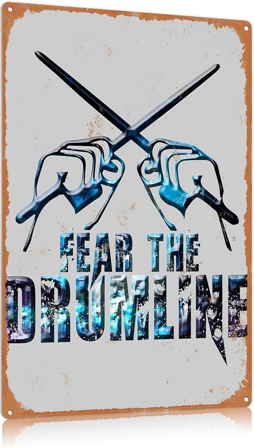 Musical Instrument Sign - ドラムメタルティンサイン「Fear The Drumline」メタルポスター、楽器愛好家のための鉄製飾り板、アートギフト、バー、パブ、クラブ、寝室、家、ガレージ用