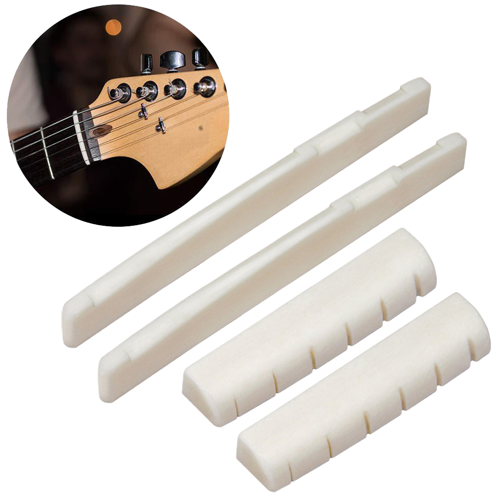 Musical Instrument Set - アコースティックギターボーンブリッジサドル、牛革ナット、フォークピロー、ボトムピロー、72mm、43mm、2セット、4個、6弦