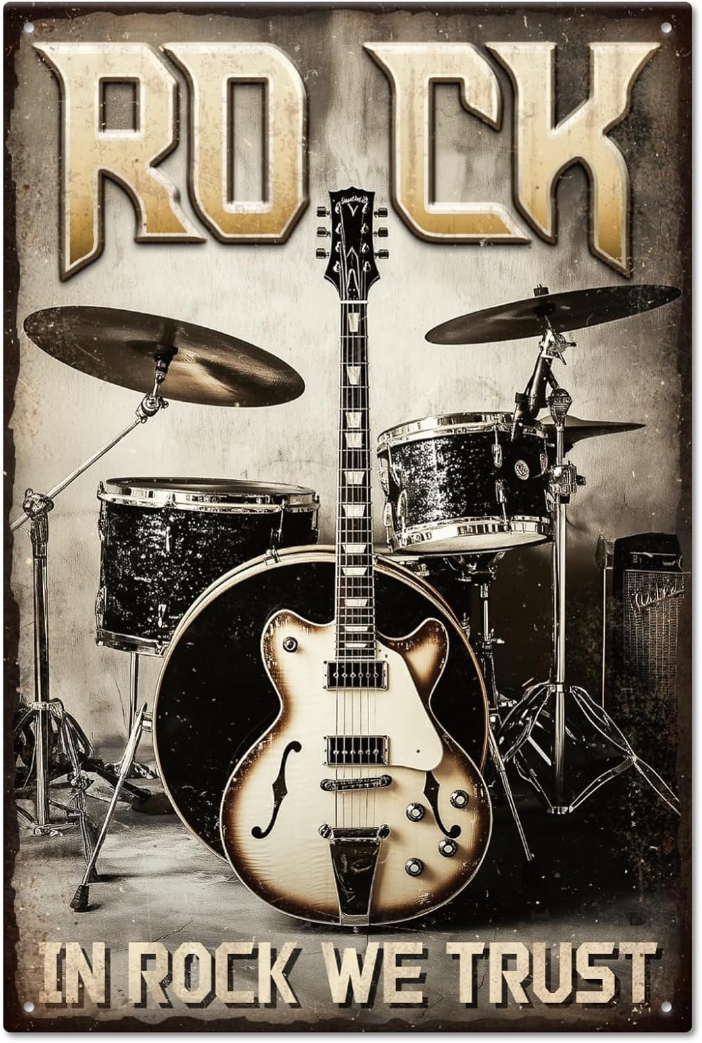 Musical Instrument Sign - GLOBLELAND ヴィンテージ楽器ギターメタルサイン 12x8 インチ 「IN ROCK