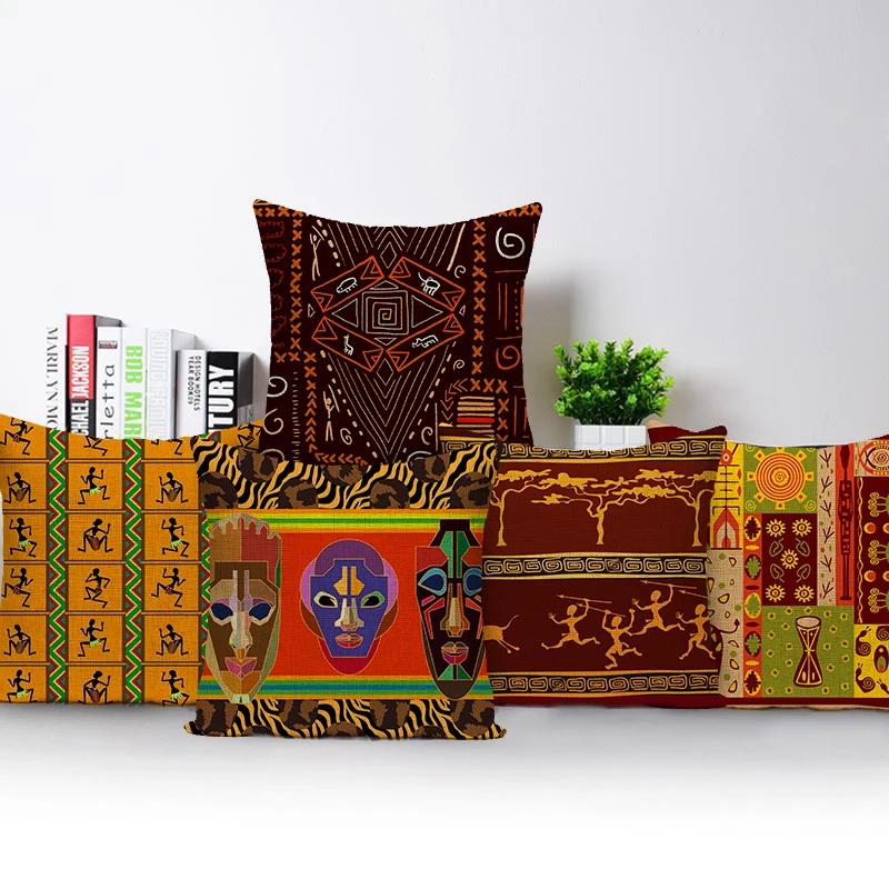 レトロなアフリカの女性クッションカバー - アフリカの楽器デ - Musical Instrument Of Africa のレビューと価格